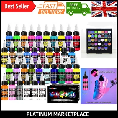 34 Farben Airbrush-Farben-Kit auf Wasserbasis für Künstler & DIY-Projekte - Neon, Me... - Bild 1 von 4