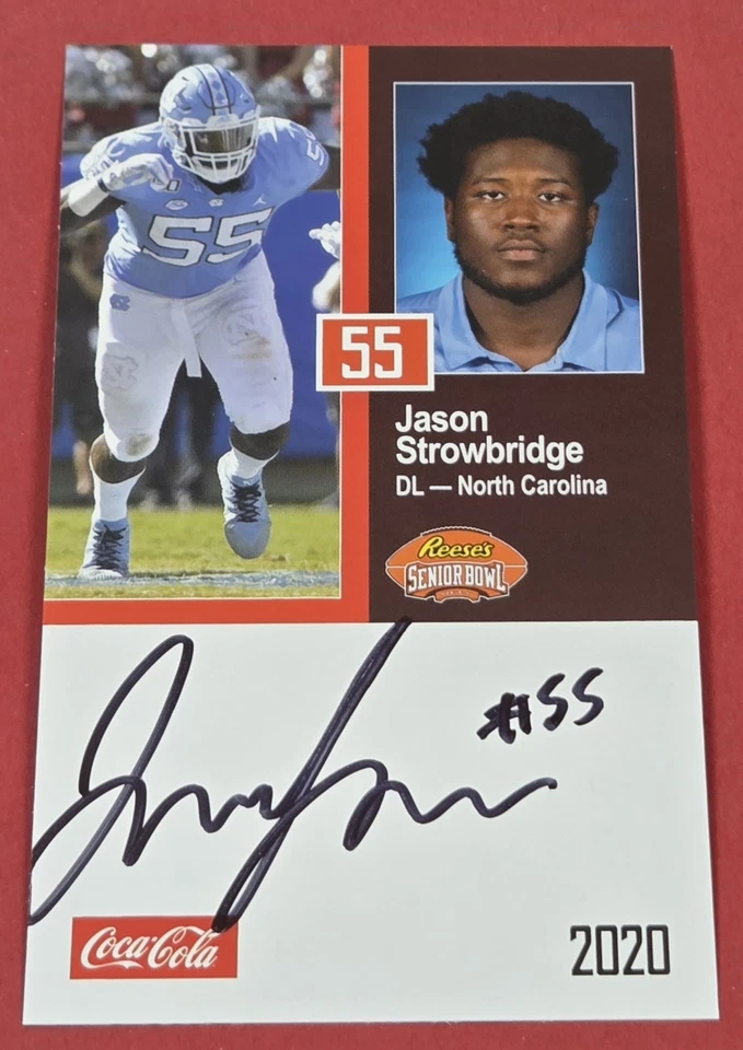 Jason Strowbridge RC Auto 2020 Senior Bowl North Carolina Signed Miami Dolphins - Image 1 of 2