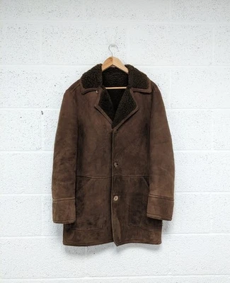 Antartex Scotland Sheepskin Coat Suede Shearling Wool Lined Brown Vintage - 46 - Image 1 of 4