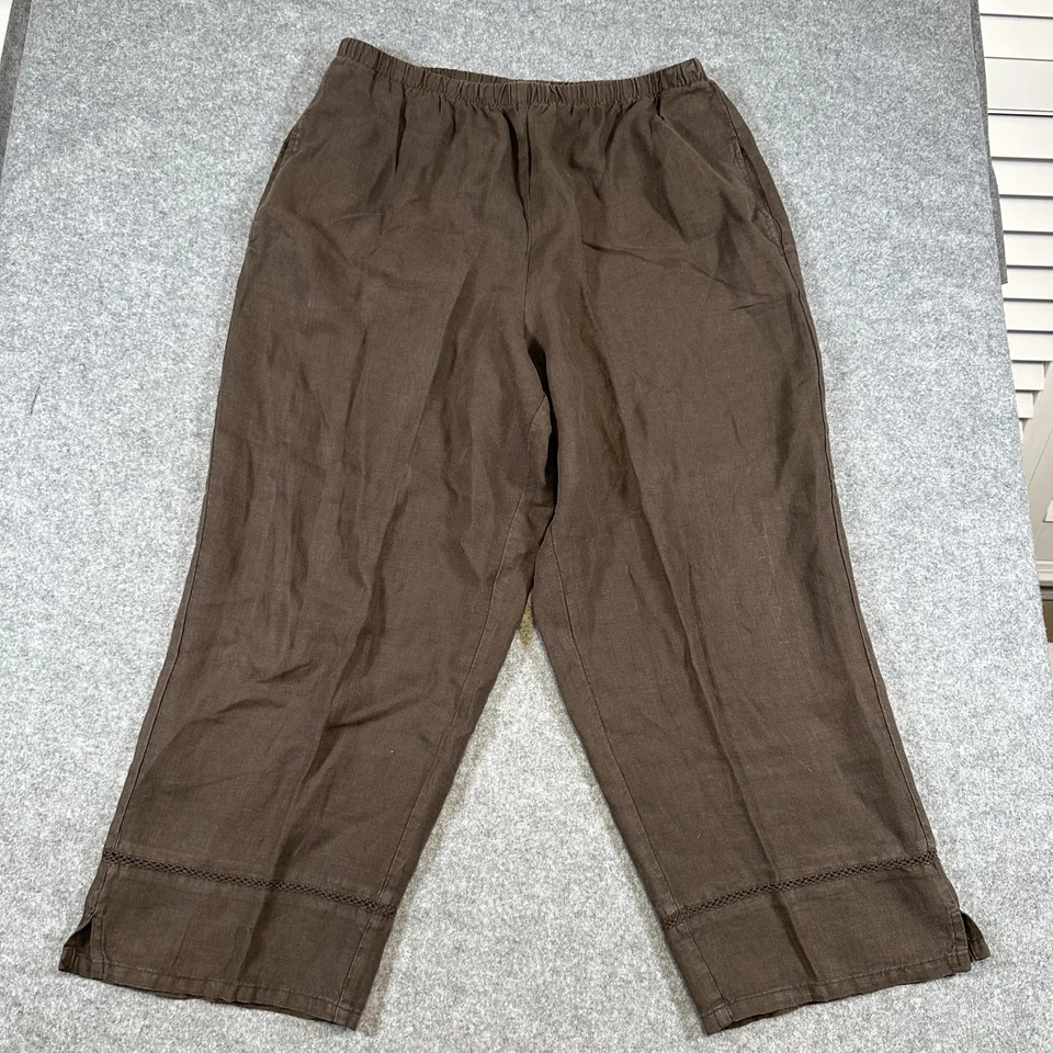 Брюки женские J. Jill большие миниатюрные коричневые льняные эластичные на талии широкие штанины сделано в США - Изображение 1 из 4