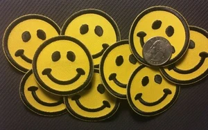 Smiley face patch smile face embroidered applique iron-on patch 2" dia. 8 pieces - Picture 1 of 5