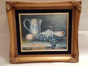 12"x14" Gold Framed Still windmill pitcher & Grapes - Picture 1 of 5