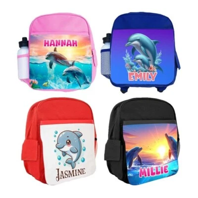 DAILYGIFTS Personalisierter Kinder Rucksack beliebiger Name Delfin Design Jungen Mädchen Kind Schultasche 83