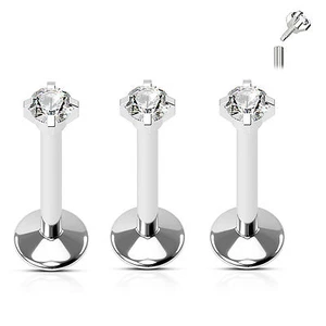 3 Pc 16g 3/8" Prong Set CZ Gem Surgical Steel Internally Threaded Labret Stud - Picture 1 of 3
