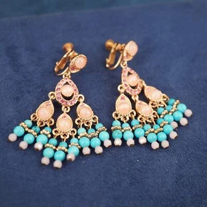 Joan Rivers Multi-Stone Rose Gold Tone Chandelier Screw Earrings - Free Ship USA - Picture 1 of 6
