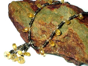 Smoky QUARTZ / CITRINE Gemstone Necklace Sterling Silver 925 - Boxed - Picture 1 of 7