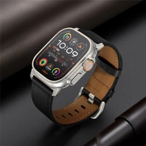 For Apple Watch Ultra 2 49mm Wrist Strap Genuine Cowhide Leather Band 44/45/46mm - Picture 1 of 29