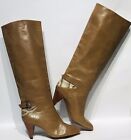 Joan & David Couture Sz. 7M Womens Leather Brown 18" Knee High Boots With Buckle