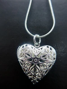 Silver Locket Filigree Heart Love Photo Opening Pendant Necklace Free Gift Bag - Picture 1 of 7