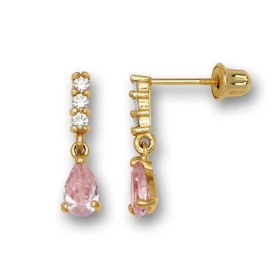 Brincos pendurados de ouro amarelo e branco 14k com flor CZ parafuso traseiro para meninas - Imagem 1 de 4