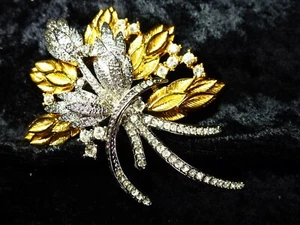 Brosche /Anstecknadel Blumenbouquet bicolor m. Kristallen - Bild 1 von 2