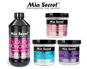 Mia Secret Liquid Monomer 8oz with White,Natural Pink & Clear 4oz Acrylic Powder - Picture 1 of 2