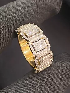 Anillo de banda de hip hop unisex de diamantes en forma de baguette redondo de 1,40 quilates en oro 14 K - Imagen 1 de 12
