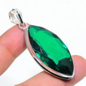 Faceted Chrome Diopside Gemstone 925 Sterling Silver Jewelry Pendant 2.3" z661 - Picture 1 of 6