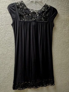 Design History Womens T-Shirt Dress Small Black Crochet Short Sleeve 0361 - Picture 1 of 7