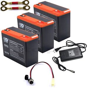 3x 6-DZM-20 12V 24Ah Battery & 36V Charger Electric Scooter E Bike Go Kart Boat