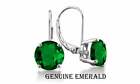 Stunning 2.00 CTTW 18K White Gold Plated W/Genuine Emerald Leverback Earings