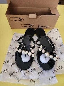 Women's Summer Beach Jelly Ribbon Bow Sandals Thong Slipper Flip Flops - Picture 1 of 4