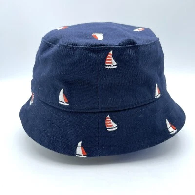 Janie & Jack Sombrero Cubo Bebé Niños 0-6 Meses Azul Marino Gorra Sol Bordada Veleros Foto 1 de 4