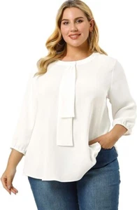 NWT Agnes Orinda White Neck Tie 3/4 Sleeve Blouse Size 3X - Picture 1 of 5