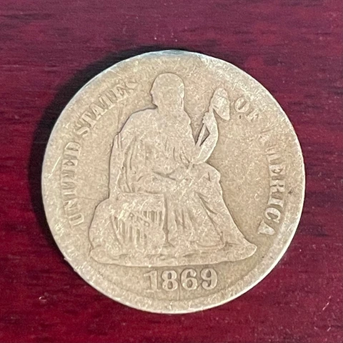1869  Philadelphia Seated Liberty Silver Dime Cover