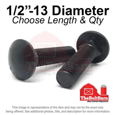 1/2"-13 Grade 8 Full Thread Round Head Square Carriage Bolts (Pick Length & Qty) - Image 1 of 2