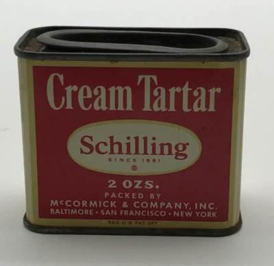 Vintage 1950s Schilling Cream of Tartar 2 oz ~3/4 full spice tin white lettering - Image 1 of 4