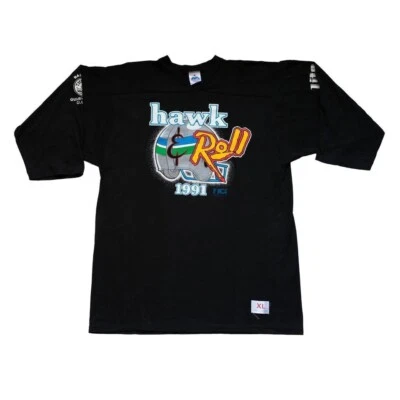 Seahawks Jersey T shirt Black VTG 90s Old Hawk & Roll 1991 Quarter Back Jersey L - Image 1 of 4