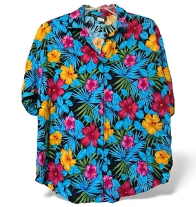 Camicia hawaiana Caribou New York media luminosa floreale rayon made in USA vintage - Foto 1 di 6