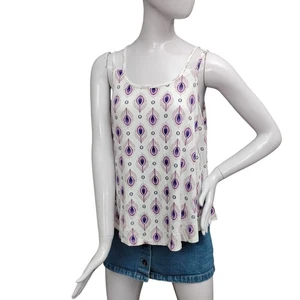Rosa Rose Träger ärmellose Bluse groß weiß mit lila Pfauenfedern Print - Bild 1 von 8