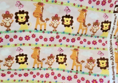 2 yards~JO-ANN Fabrics~Baby/Nursery Flanel Fabric~Pink/Flowers/Animals - Image 1 of 2