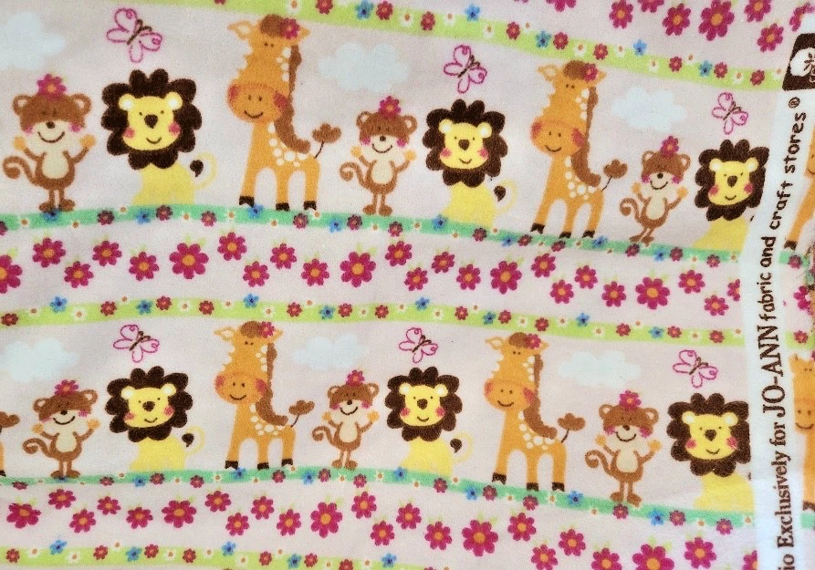 2 yards~JO-ANN Fabrics~Baby/Nursery Flanel Fabric~Pink/Flowers/Animals - Image 1 of 2