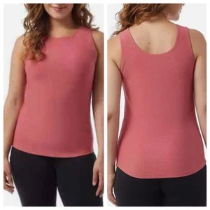 32 Degrees Cool Women's Soft Ribbed Fabric with Built-In-Bra Top, Slate Rose, L - Picture 1 of 9