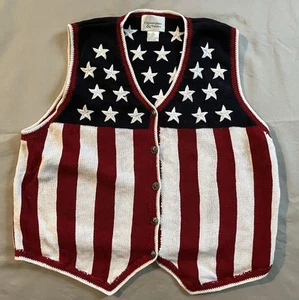 Vintage Pullover Weste amerikanische Flagge patriotisch 4. Juli rot weiß blau Strick L - Bild 1 von 14