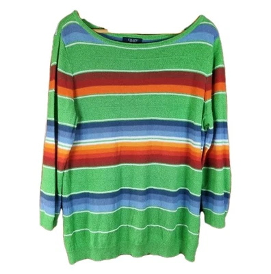 Jersey Rayas Lino Algodón XL - Verde Multicolor Costero Chic Tejido Ligero Foto 1 de 4