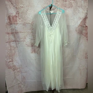 BARBIZON Vintage Camisón y Envoltura Talla L Encaje Etéreo Romántico Largo Blanco - Imagen 1 de 12