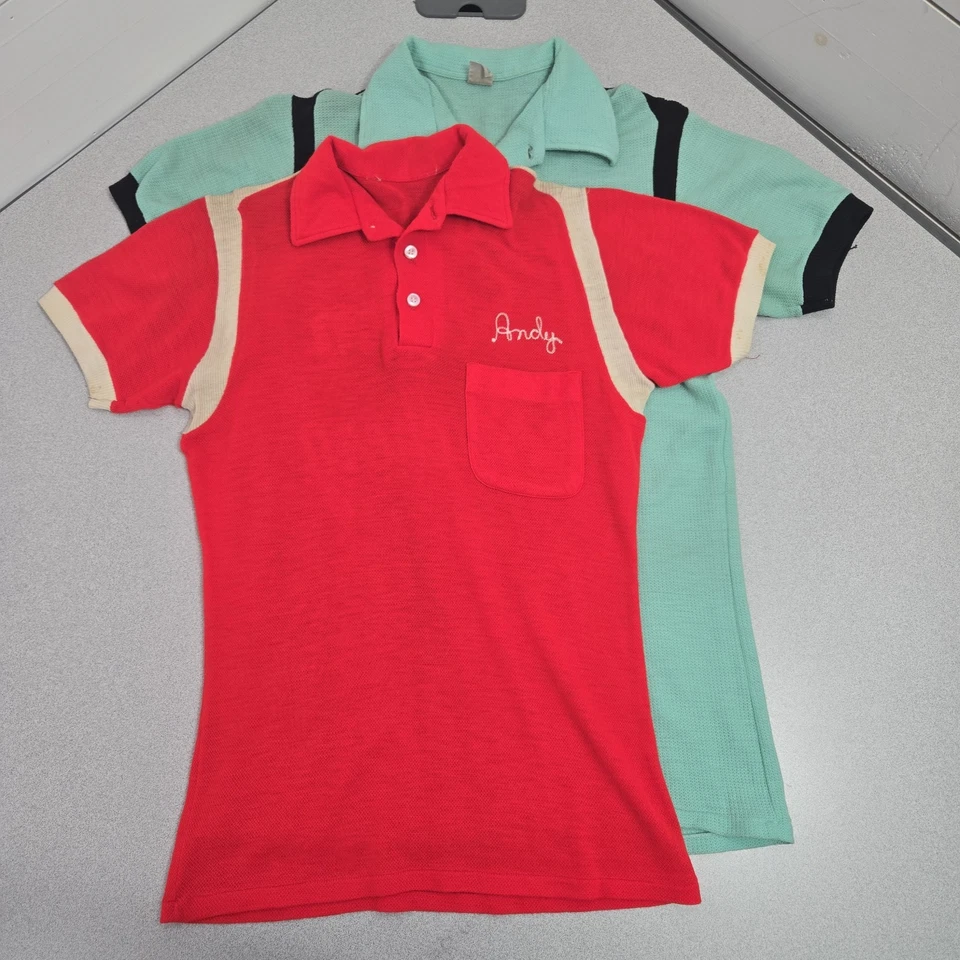 Camisa de boliche Hilton vintage años 50 60 a rayas puntada de cadena con botones cuello bucle M Foto 1 de 4