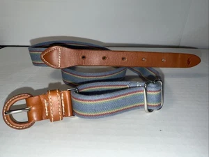 Ralph Lauren Imported English Saddle Leather And Elastic Fabric Belt Adjustable - Picture 1 of 7
