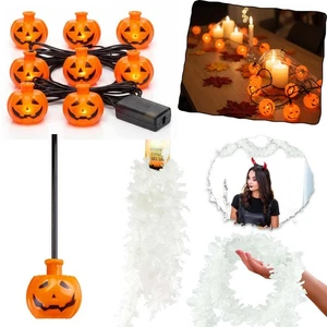 Halloween Pumpkin LED 1.5M Lights & 2M Ghost Tinsel Garland Indoor Outdoor Décor - Picture 1 of 45