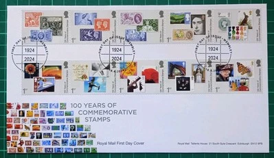 2024 100 Years of Commemorative Stamps set of 10 on FDC Wembley PL FDI Pmk - Image 1 of 2
