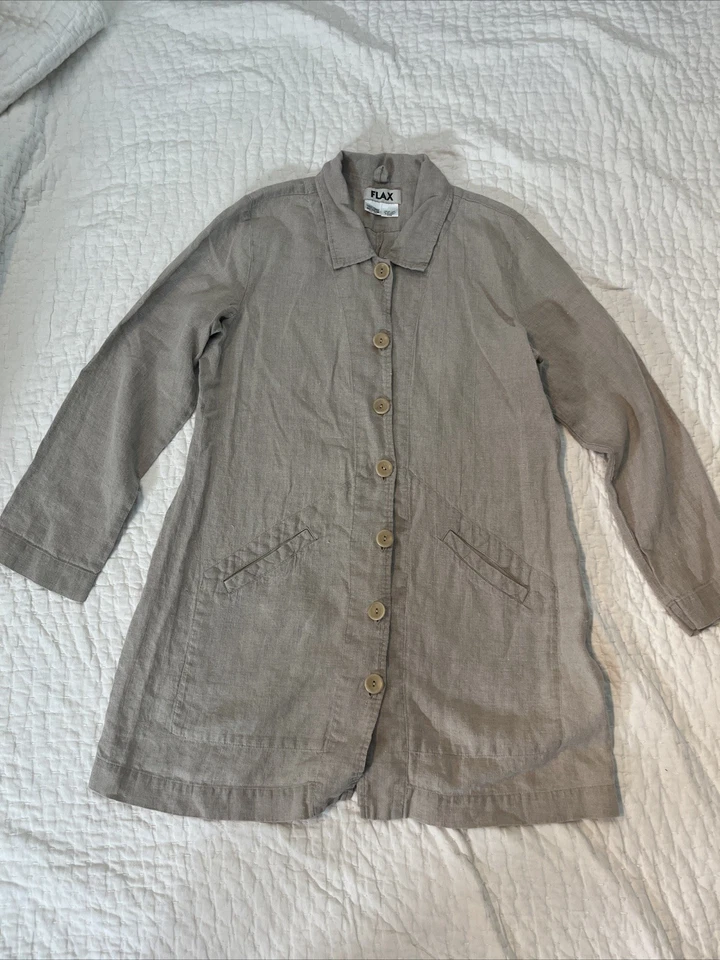 FLAX Brand 100% Linen Women’s Sz M Button Front Jacket Shirt Oversized Lagenlook - Image 1 of 4