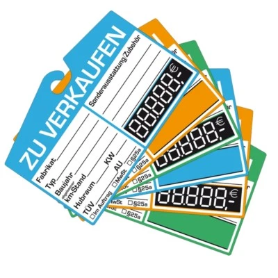 EICHNER 25x KFZ-Verkaufsschild zur Befestigung am Innenspiegel (analoge) Preisschild