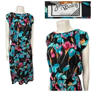 1980s Bright Floral Semi Sheer Light Summer Dress / Women’s Small - Picture 1 of 5