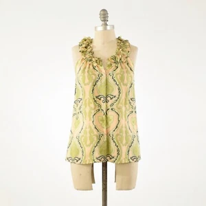 Blusa J.Crew M Rosa Pastel Paisley Habotai Seda Volantes Cuello Sin Mangas Tanque - Imagen 1 de 5