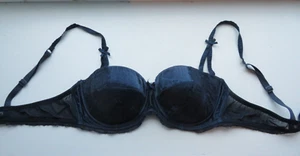 MIMI HOLLIDAY BALCONETTE BRA Size 36B SILK and LACE NAVY BLUE - Picture 1 of 6