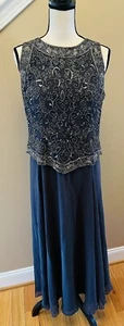 J Kara Beaded V-Trim Sleeveless Formal Dress Grey/mercury Sz#10P NWT - Picture 1 of 9