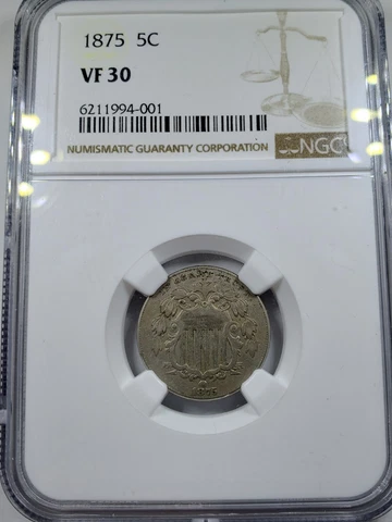 1875 Shield Nickel VF30 NGC Cover