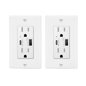 2er Pack 15Amp Netzbuchse 4,2A USB C Ladegerät Steckdose manipulationssicher UL - Bild 1 von 10