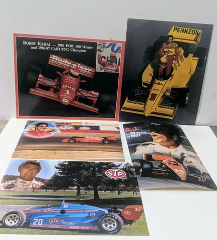 5 Vintage Jumbo Indy 500 Race Car Driver Postcards - Mears, Foyt, Johncock, etc Cover