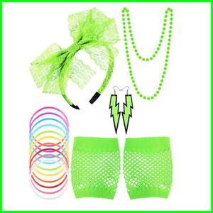 Party Earrings Dress Necklace Costume Accessories Set 80s Fancy Fishnet Gloves